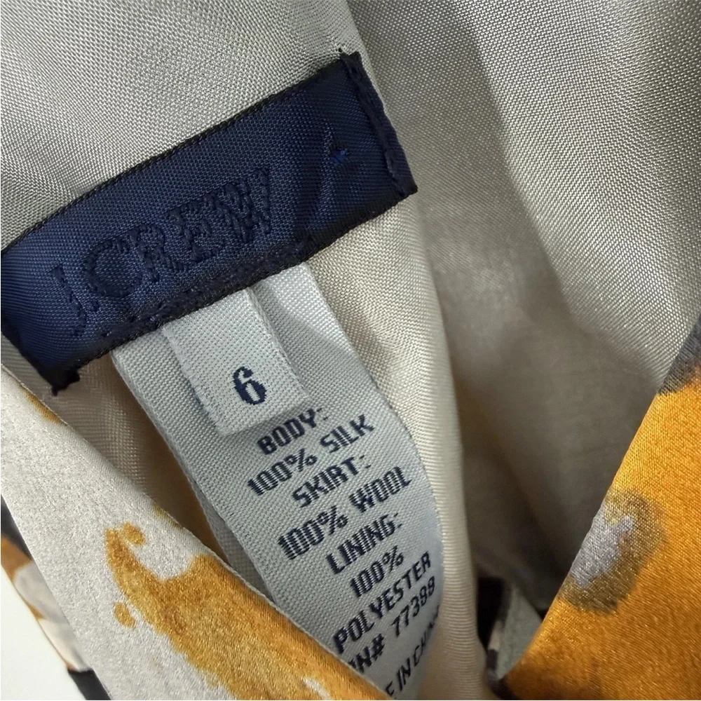 J Crew Silk Wool Dress Womens Size 6 Mustard Floral Charcoal Gray Sheath